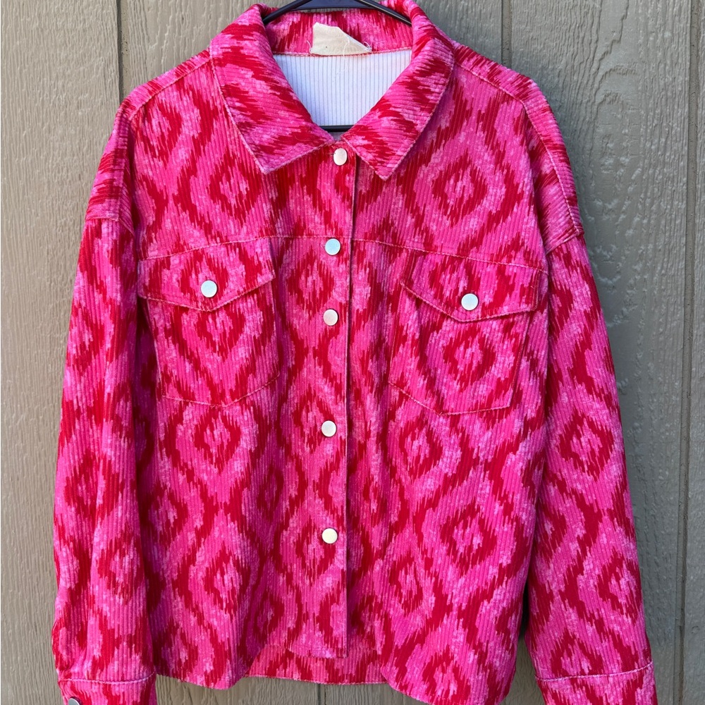 Savanna Jane Pink Patterned Button-Front Shirt Ja… - image 2